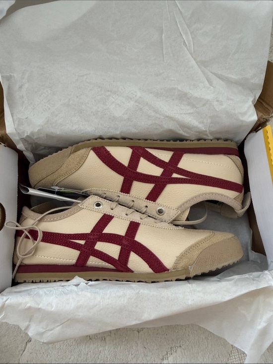 Onitsuka Tiger by Asics Shoes - Onitsuka Tiger by Asics Cream Sneakers with Burgundy Stripes